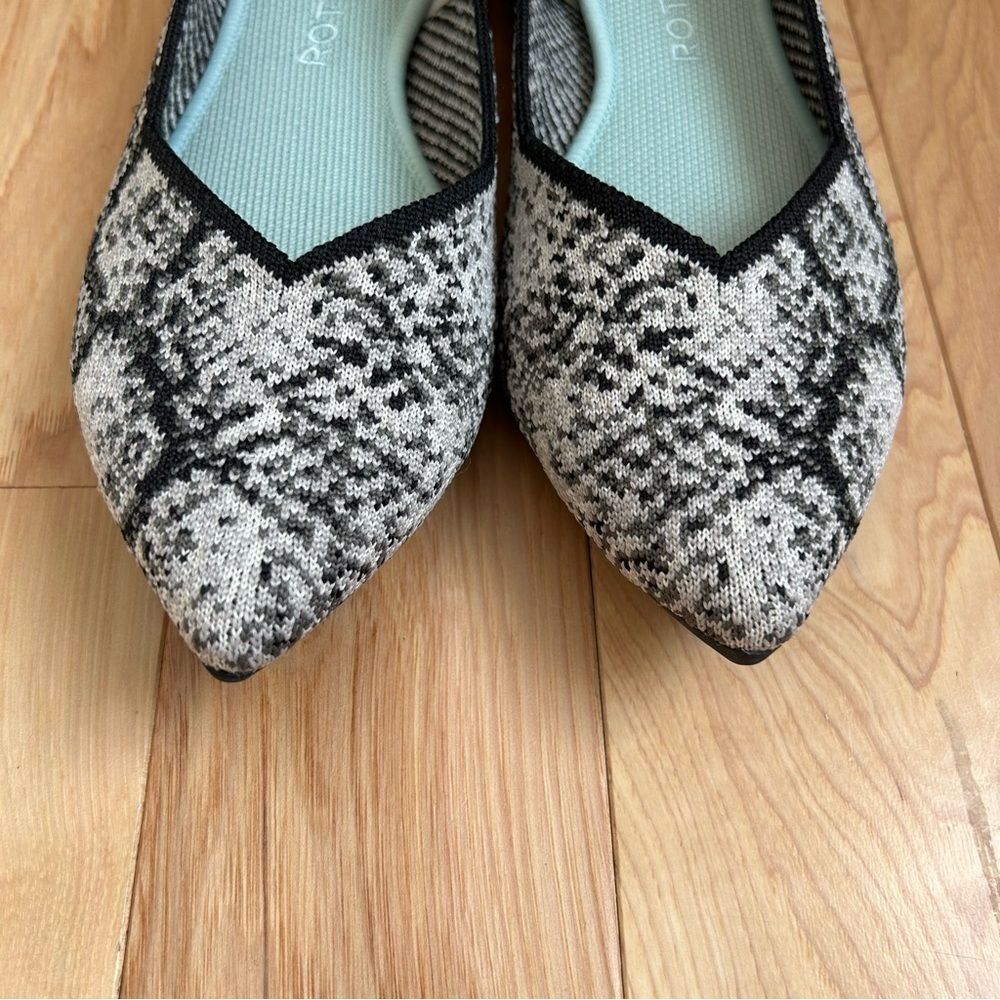 Rothy's The Point Black & White Python Print Flat… - image 15